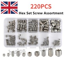 220pcs Stainless Steel Allen Head Socket Hex Set Grub Screw Assortment Cup Point