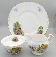 Royal Vale Cottage Garden Cake Plate, Milk Jug and Sugar Bowl Trio Set