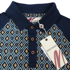 Mish Mash Men’s Fit Alto Navy Heritage Jacquard Polo Shirt Pattern Size M