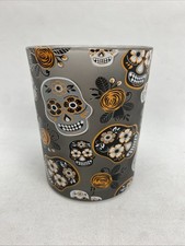 Day Of The Dead Cinco De Mayo Skull Floral Candle Holder Grey Orange Halloween