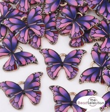 5 Butterfly Enamel Charm Pendants Purple Pink 22mm Jewellery Making C228