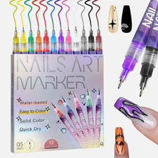 12Pcs Nail Art Pen Marker Set - 0.5mm Fine Tip for Precise Graffiti Drawing UK