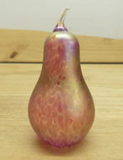 John Ditchfield Iridescent Pink Glass Pear Paperweight 3" Tall
