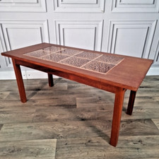 Vintage Wood Danish Inspired Coffee Table - Tiled Top Mid Century Modern Tile