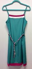1980s St Michael Green Nylon Strappy Sun Dress With Plaited Belt UK 10-12