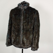 Vintage PETILLANTE Real Fur Jacket Womens UK L Dyed Rabbit Fur Leather 90s Moto