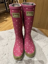 New Size 7 Uk Joules Long Pink And White Wellies Women Polkadot