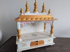 White Embossed Painted Wall Mandir Hindu Home Altar Wall Hanging Indian Temple