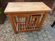 Solid Oak Breakfast Bar with Two Matching Stools & Drawer Storage