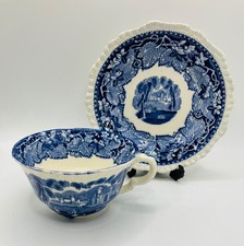 Antique Masons Ironstone Blue & White Vista Pattern Duo, Cup & Saucer