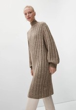 Massimo Dutti Wide Rib Knit Dress Beige Size M – Soft Wool Blend £100 RRP - New