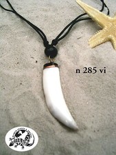 TOOTH SHAPE MUSSEL SHELL NECKLACE SURFER SKATER BLACK CORD BRAND NEW / n285vi