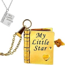 My Little Star Book Pendant Necklace for Daughter Openable Pages Engraved Letter