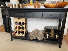 Large Narrow Console Table in Black Wood with Drawers - 