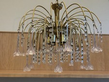 Vintage 1970s Chandlier Ceiling Light Waterfall Murano Pink Glass Flowers