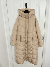 New Look Cameo Rose Stone Hooded Longline Puffer Coat - Size 10