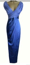 Stunning Karen Millen Maxi Evening Dress Satin Blue Sleeveless Size: UK 12