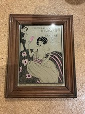 Vintage Eugene London Small Mirror Art Deco Lady Hair Style Wood Frame 35x27.5cm