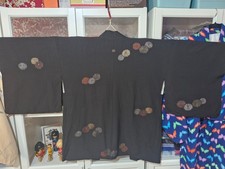 Haori77 Japanese Vintage Kimono Black Haori Multicolour Kiku