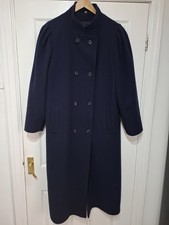 Women's vintage navy Pure Wool Long Button Up overcoat Size UK 16