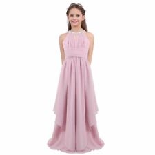New Princess Pink Flower Girl Dress Long Wedding Bridesmaid Party Kids Clothes