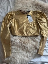 ZARA Metallic Gold Puff Sleeve