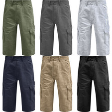 Mens Cargo 3/4 Length Chino Shorts Three Quarter Combat Multi Pocket 30-46
