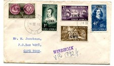South West Africa 1952 van Riebeeck set on plain f.d.c. Windhoek to Cape Town