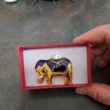 Avon Classics Bengal Indian Elephant Gold Plate, BLUE Enamel & Sparkles Brooch