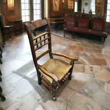 Antique Elm & Ash Lancashire Rush String Seat Country Carver Armchair Low