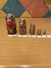 5 Piece Wood Stacking Russian Dolls / Bears Outer Bear With Large Red Heart