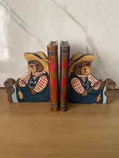 Vintage Wooden Teddy Bear Bookends With ABC Nursery Home Decor