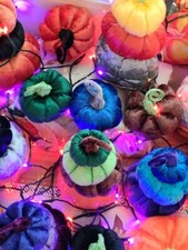 Pumpkin Stack Brown/Lime Green/Forest Green Crushed Velvet Brown stalk Halloween