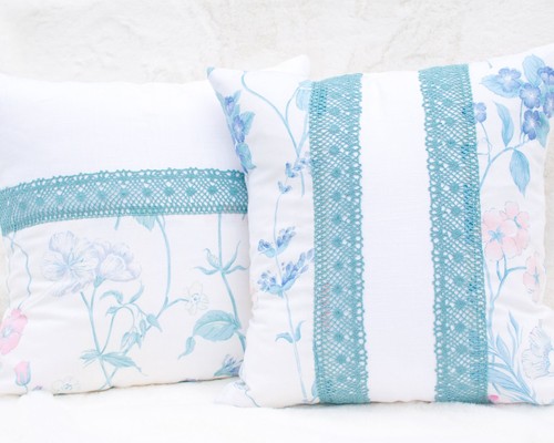 Pair floral cotton cushion - of,