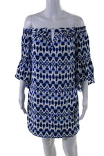 Alice And Trixie Womens Off Shoulder Abstract Silk Dress Blue White Size Small