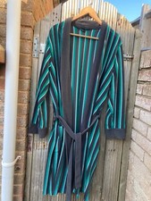Vintage St Michael Men’s Green Grey Striped Velour Dressing Gown Large chest 46”
