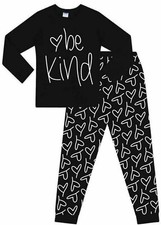 Girls Be Kind Slogan Long Pyjamas 11 to 16 Years Black