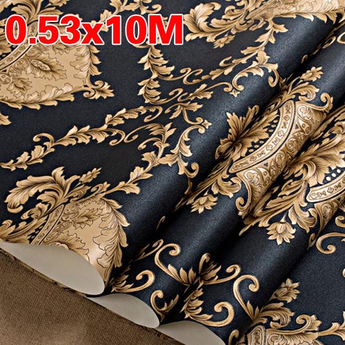 Black gold damask wallpaper - black,