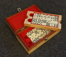 Double 9 Set of 55 Dominoes. Good Quality, White with Black Dots in Handmade Box
