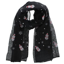 Lightweight Women Ladies Christmas Scarf with Snowflakes & Snowmen Print