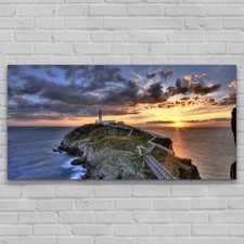 Glass Print Photo Large Decoration Tempered 140x70 South Stack Lighthouse Sunset