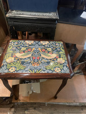 Dark Wood Side Table Decoupaged With A William Morris Strawberry Theif Paper