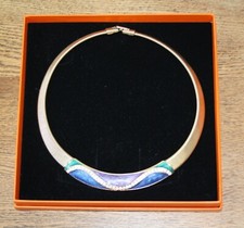 Vintage TRIFARI Rhinestone Enamel Necklace in Teal, Purple, Blue Enamel, Omega