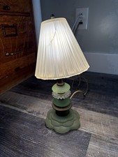 Vintage Boudoir Lamp With Uranium Glass and Glass Shade Works!