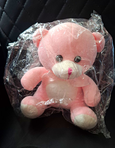 Pink white plush teddy bear - pink,