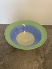 Glass Bowl , Stunning Centrepiece Colours Blue Green Cream.