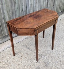 GEORGE 111 SHERATON MAHOGANY SATINWOOD FOLD OVER TEA TABLE 18th CENTURY ANTIQUE