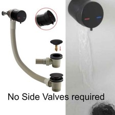 Round Freeflow Overflow Bath Filler Tap & Click Clack Waste - Black- Direct Conn