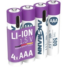 Ansmann AAA Li-Ion Rechargeable Battery 500mAh 4 Pack With USB-C Cable