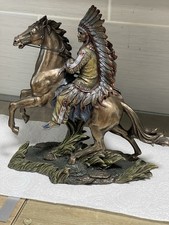 Willow Hall Resin Cast Native American Indian On Horseback 2.02kg 11”h x 10” l